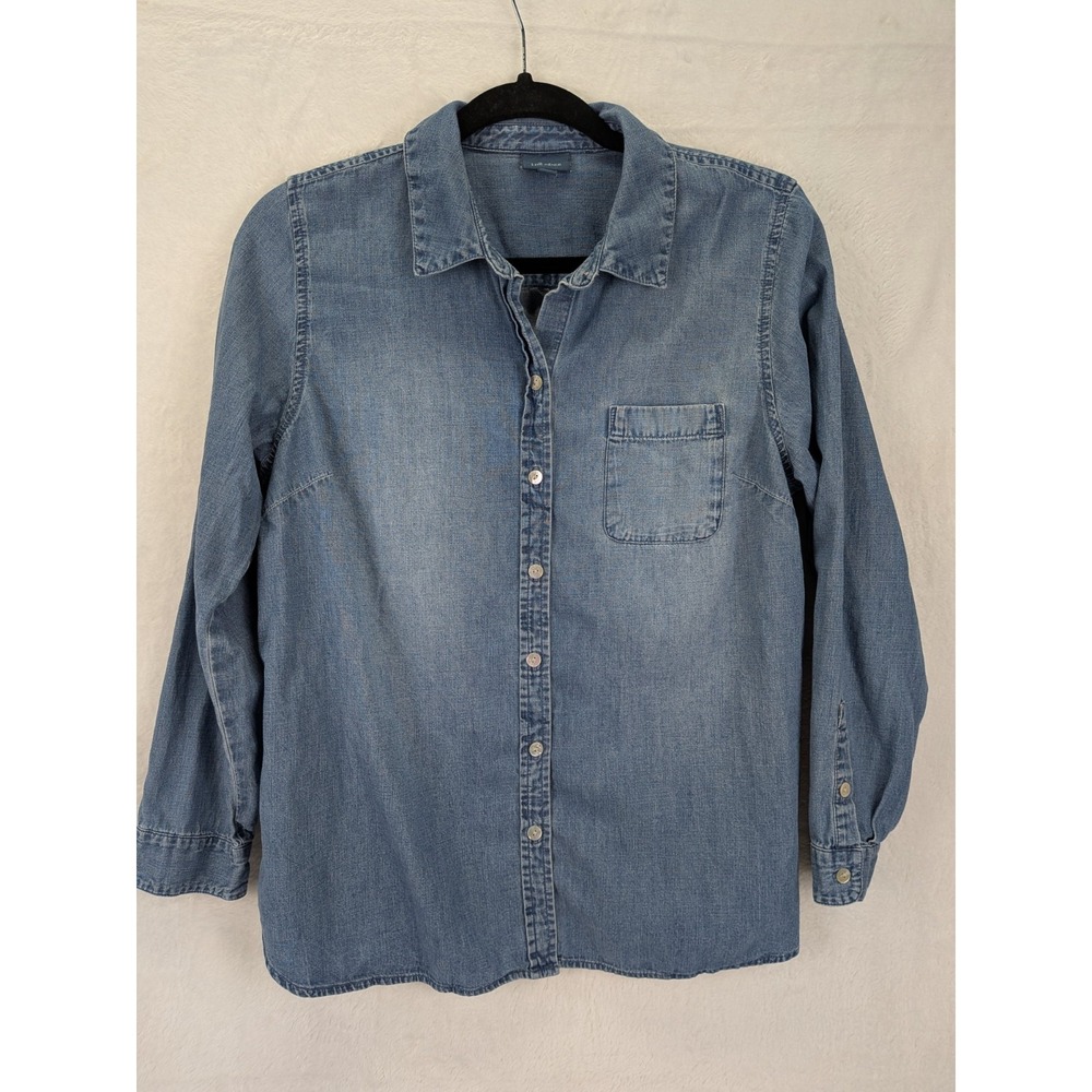 J Jill Denim Button Down Shirt Petite Medium Chambray Boho Western Cottagecore